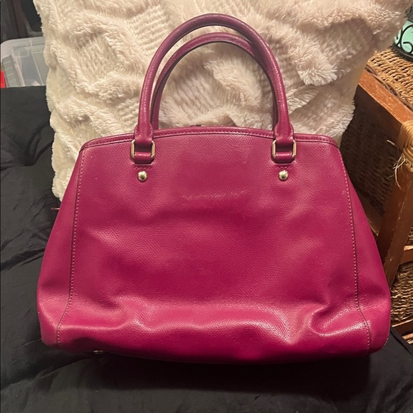 Coach Magenta Leather Satchel with Scarf Accent Key Holder CALLOUTS - Picture 9 of 16